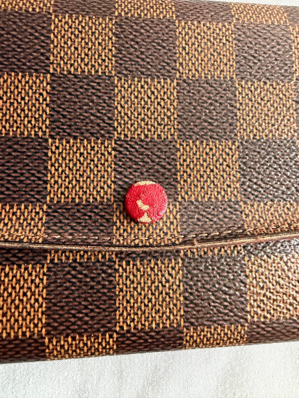Louis Vuitton Brown Damier Check Long Wallet with Red Snap